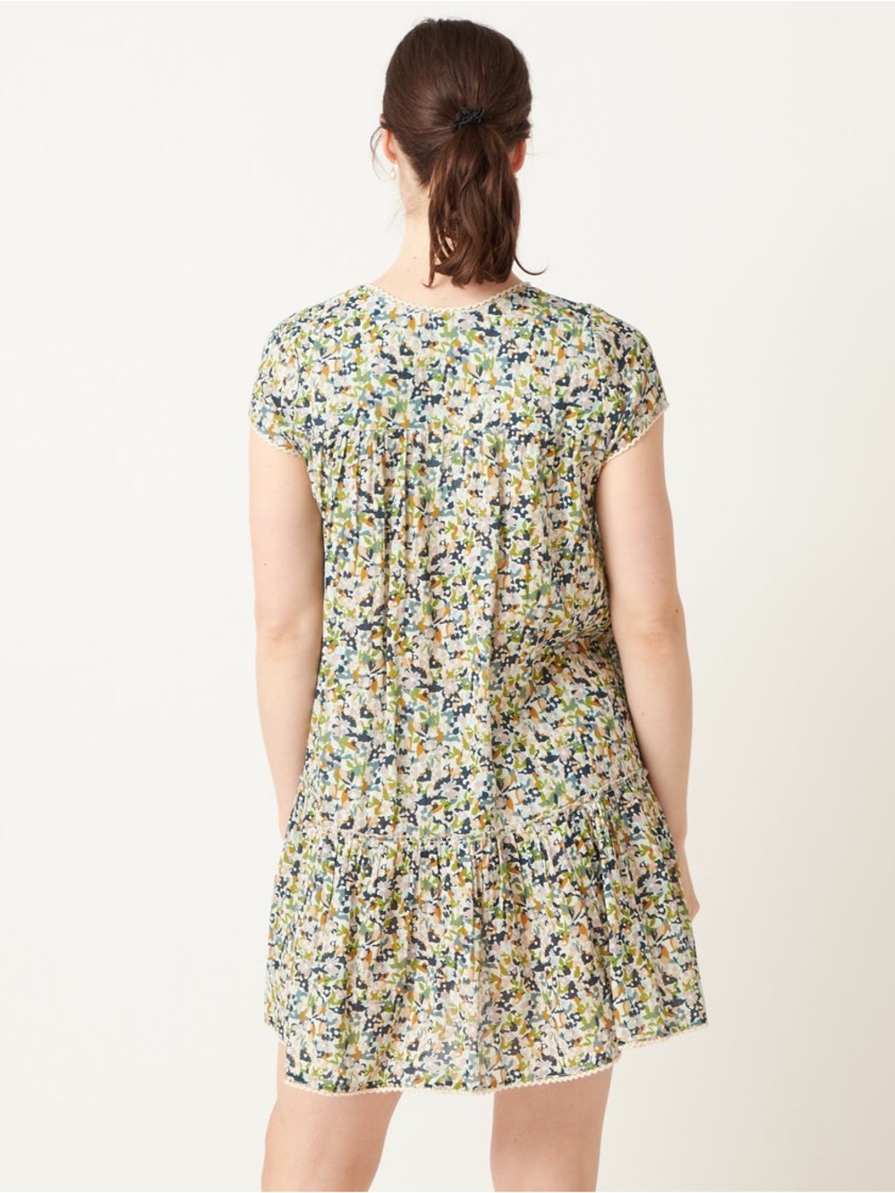 Oliphant Floral Mini Dress in Cream, Blue, Green - Picture 2 of 11